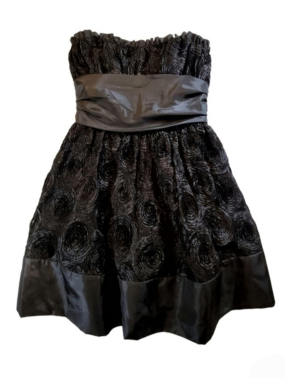 7487 * Betsey Johnson Vintage Strapless Rosette Dress Black Size 6 80s